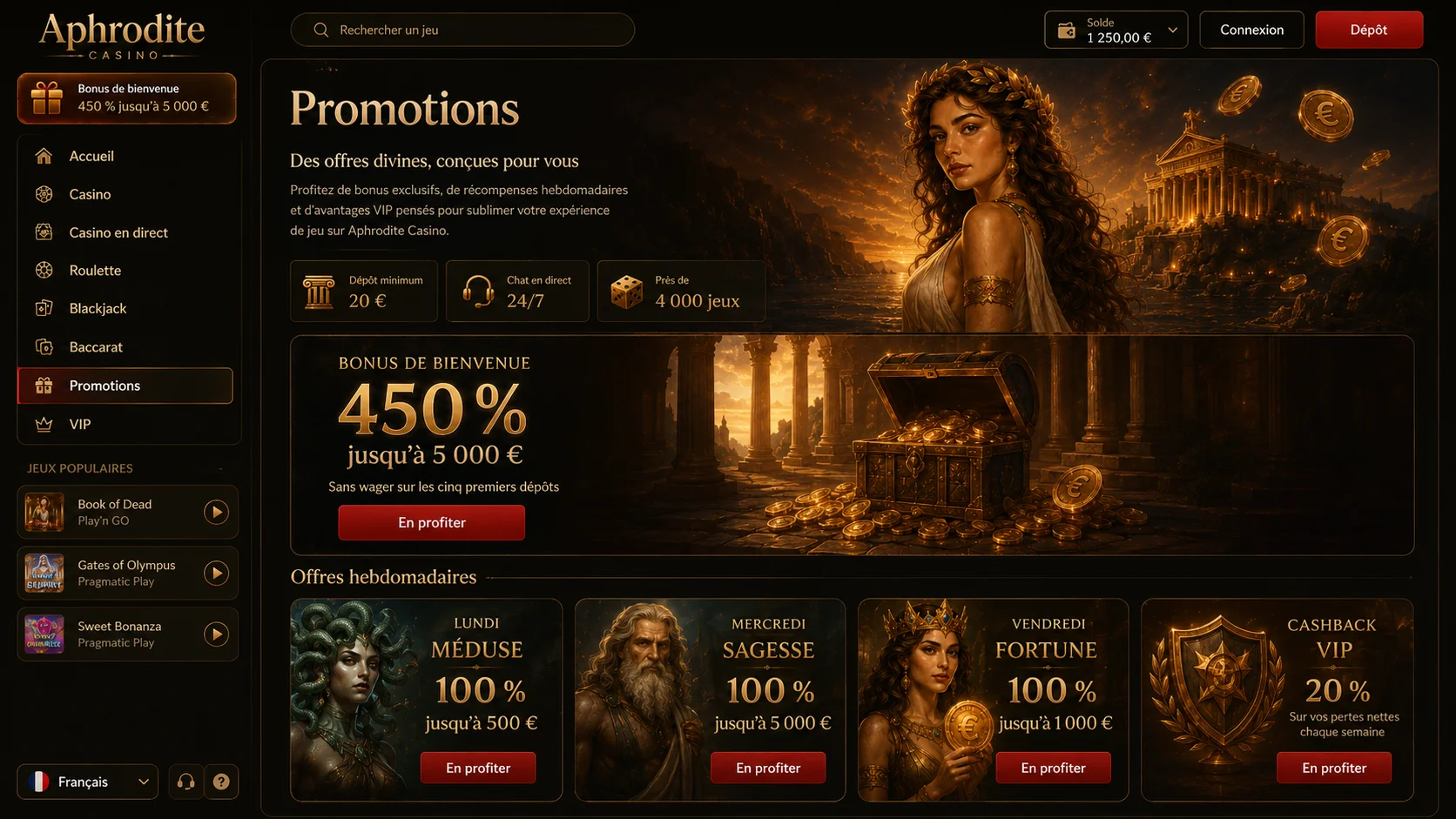 Casino Aphrodite bonus et offres promotionnelles